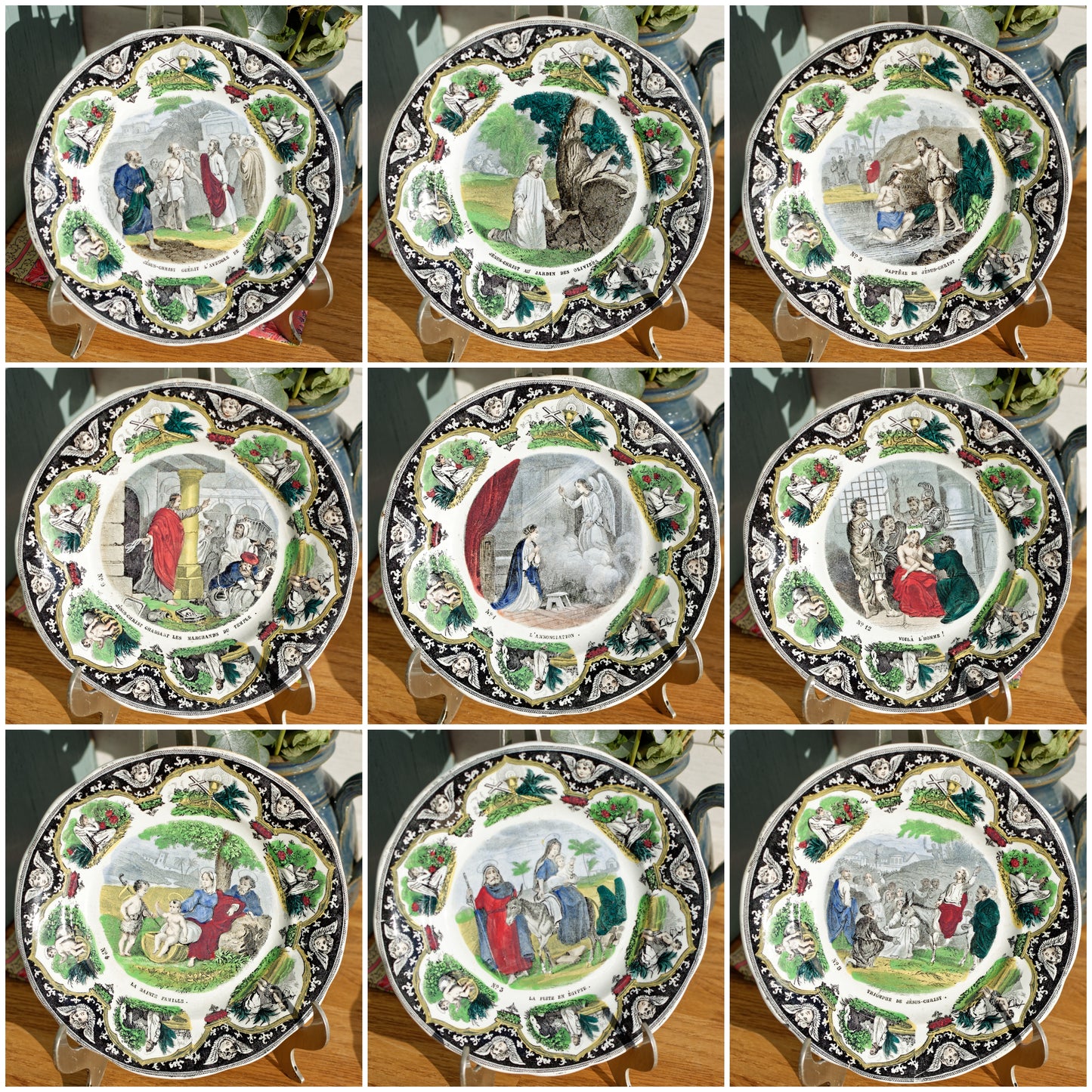 Religious Scenes CREIL et MONTEREAU Medailles D'Or Porcelaine Opaque French Antique Ironstone Collectible Talking Plate