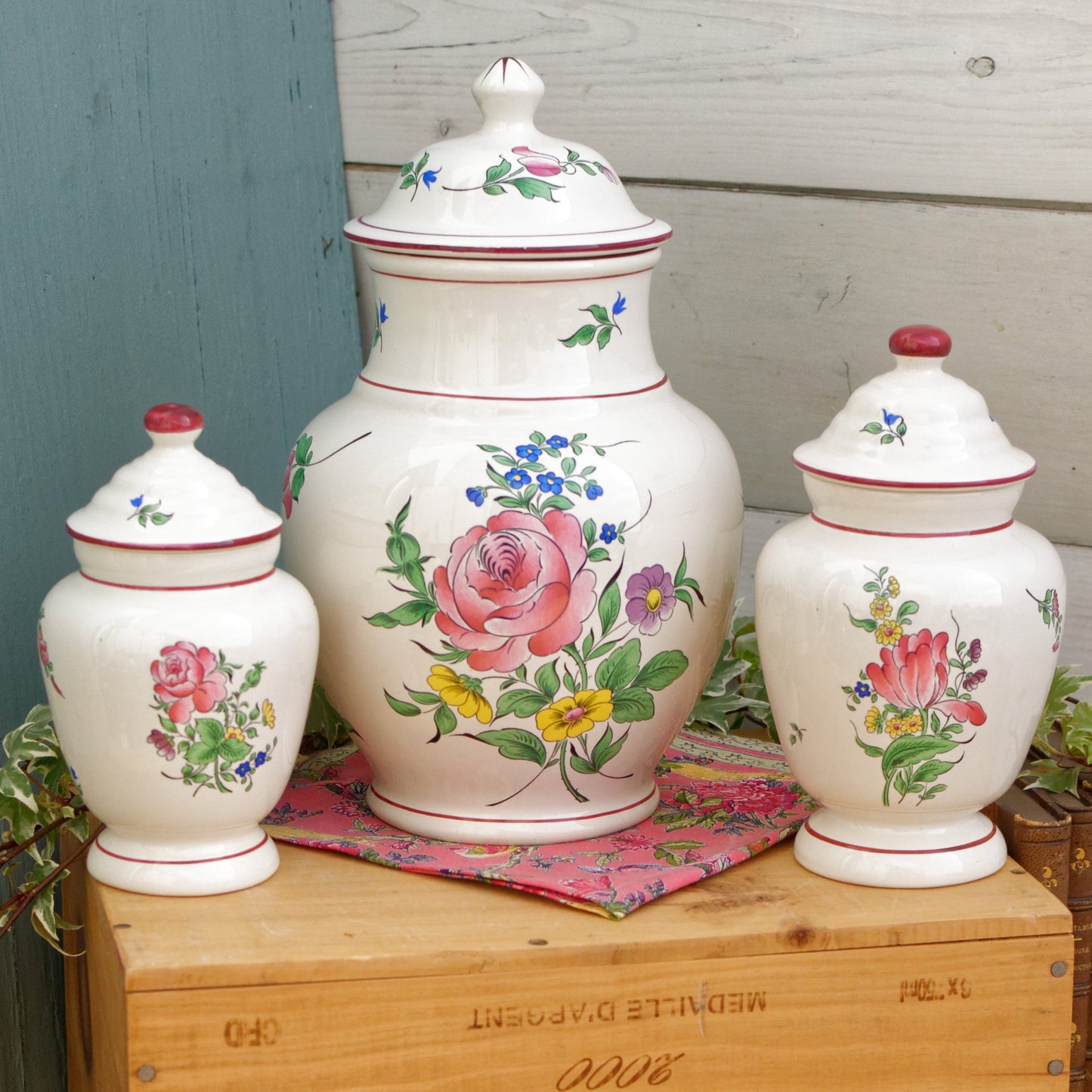 Reververe K&G (Keller et Guérin) Lunéville French Antique Ironstone Hand-Painted Vase w/ Cover Faience Terre de Fer