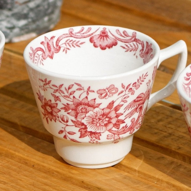 1960s ~ "WINDSOR" Ridgway of STAFFORDSHIRE England 1792 ~ English Vintage Red Transferware Coffee/Tea Cups Mugs - Terre de Fer Fine China