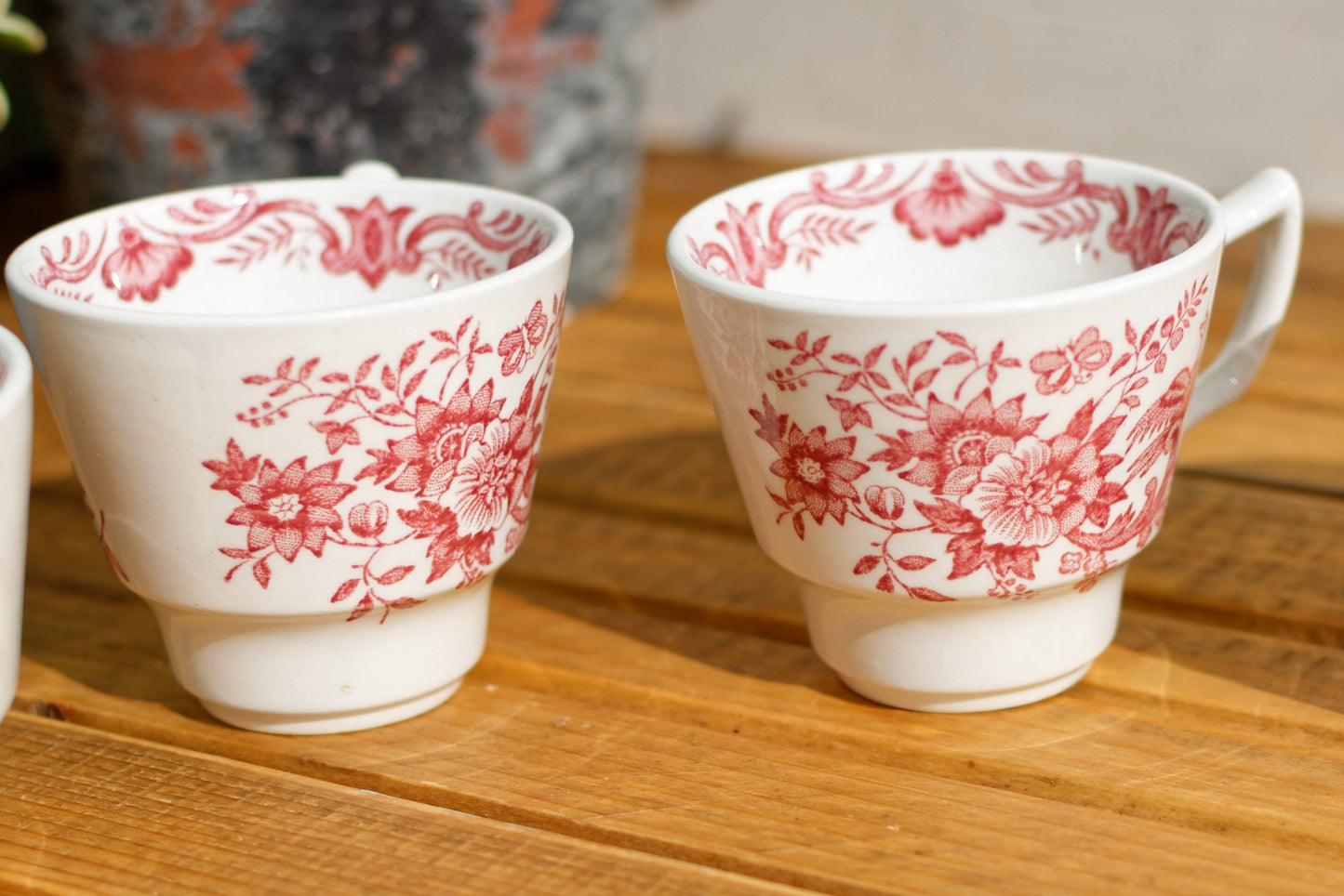 1960s ~ "WINDSOR" Ridgway of STAFFORDSHIRE England 1792 ~ English Vintage Red Transferware Coffee/Tea Cups Mugs - Terre de Fer Fine China