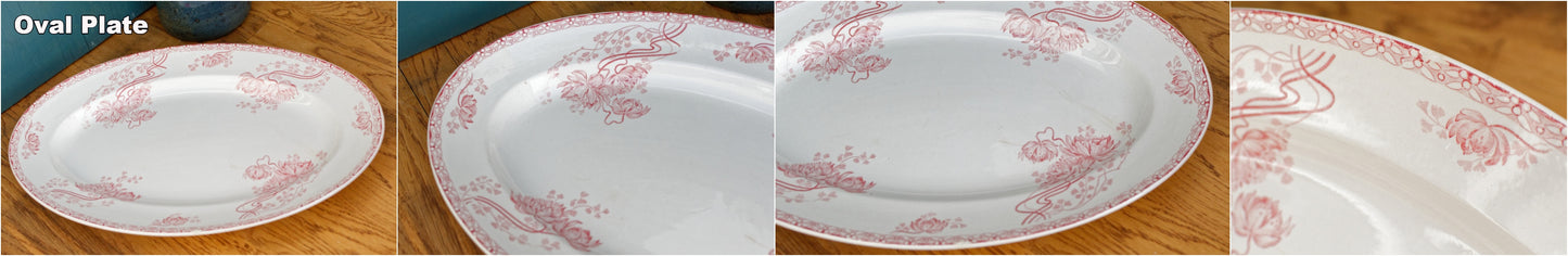 ROYAT Motif Sarreguemines U&C French Antique Ironstone Red Transferware Serving Plate Bowl Terre de Fer Faience