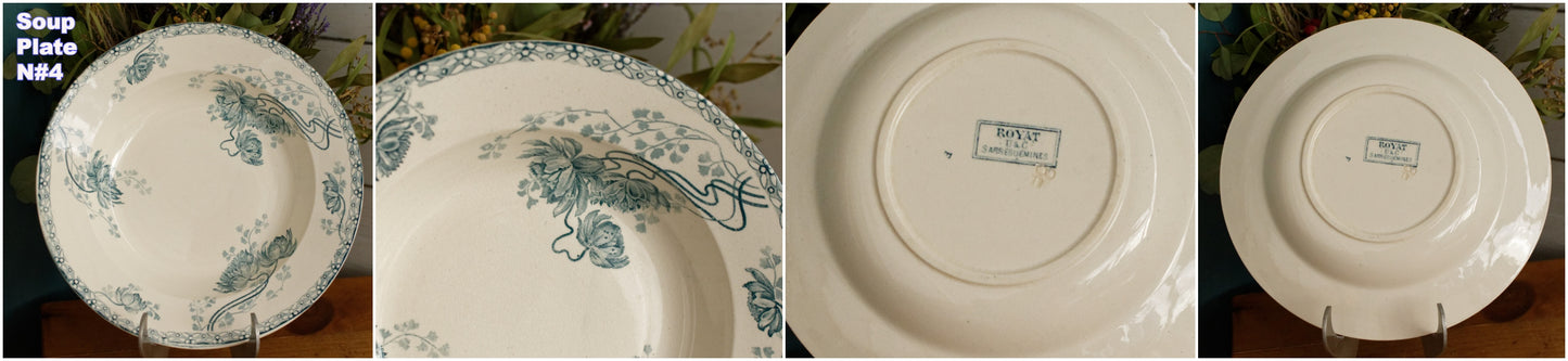 French Antique Ironstone Plate Royat Motif Sarreguemines UC Terre de fer en faience. Ancienne Assiette