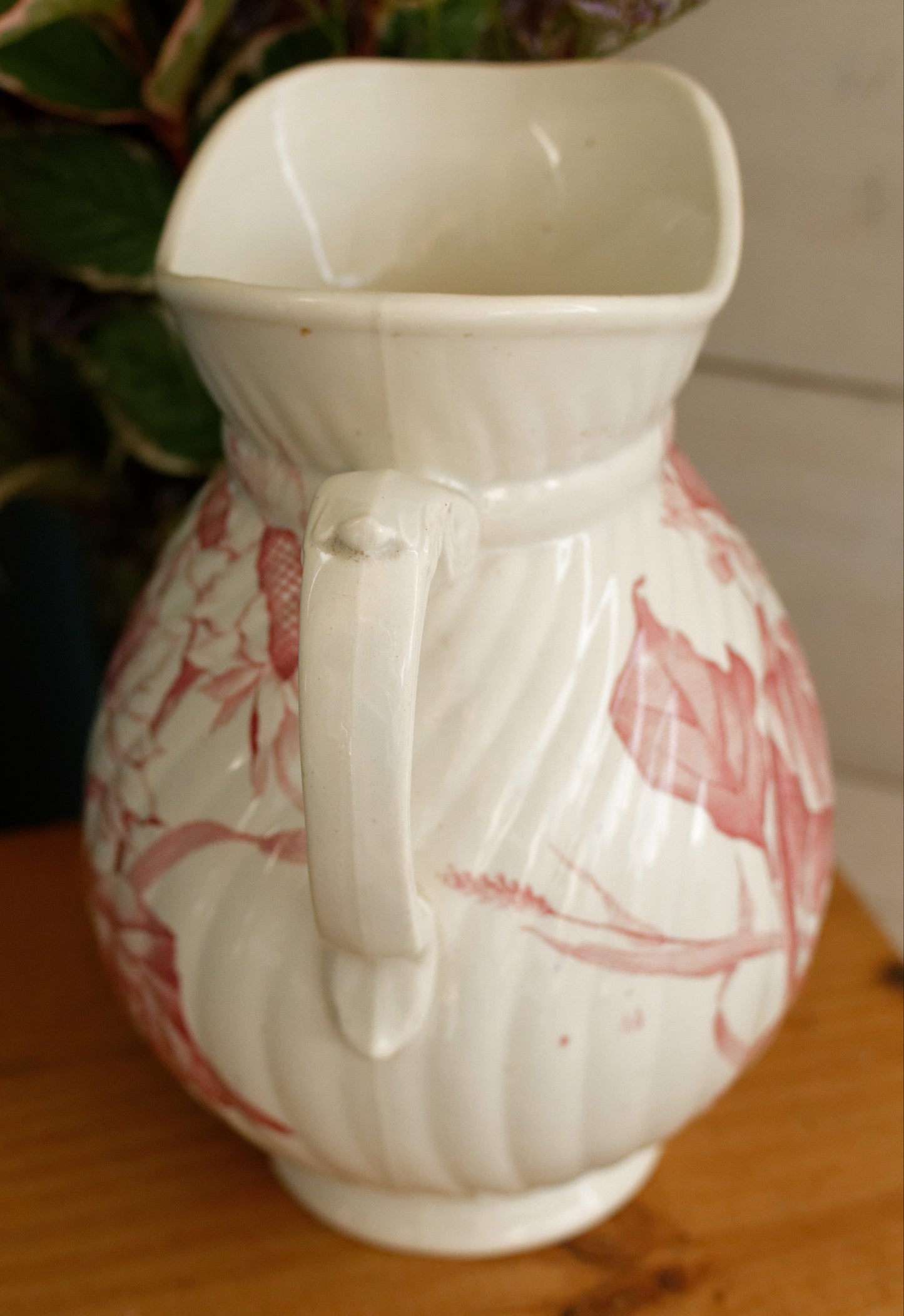 SOLIEL Sarreguemines U&C French Antique Ironstone Red Transferware Bathroom Pitcher BROC Chambre Pot Terre de Fer en Faience