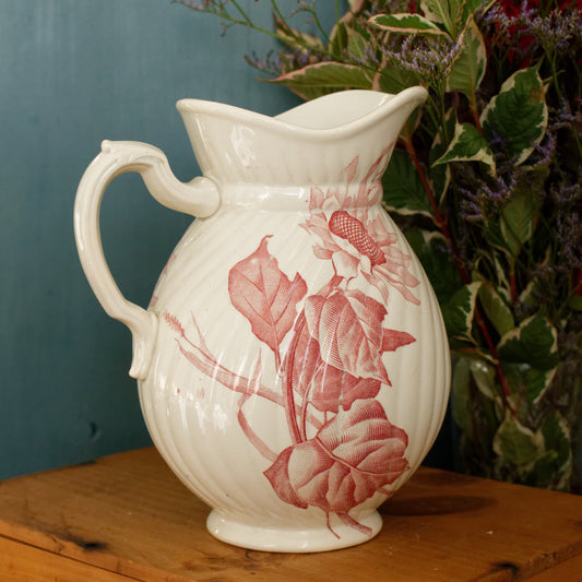 SOLIEL Sarreguemines U&C French Antique Ironstone Red Transferware Bathroom Pitcher BROC Chambre Pot Terre de Fer en Faience