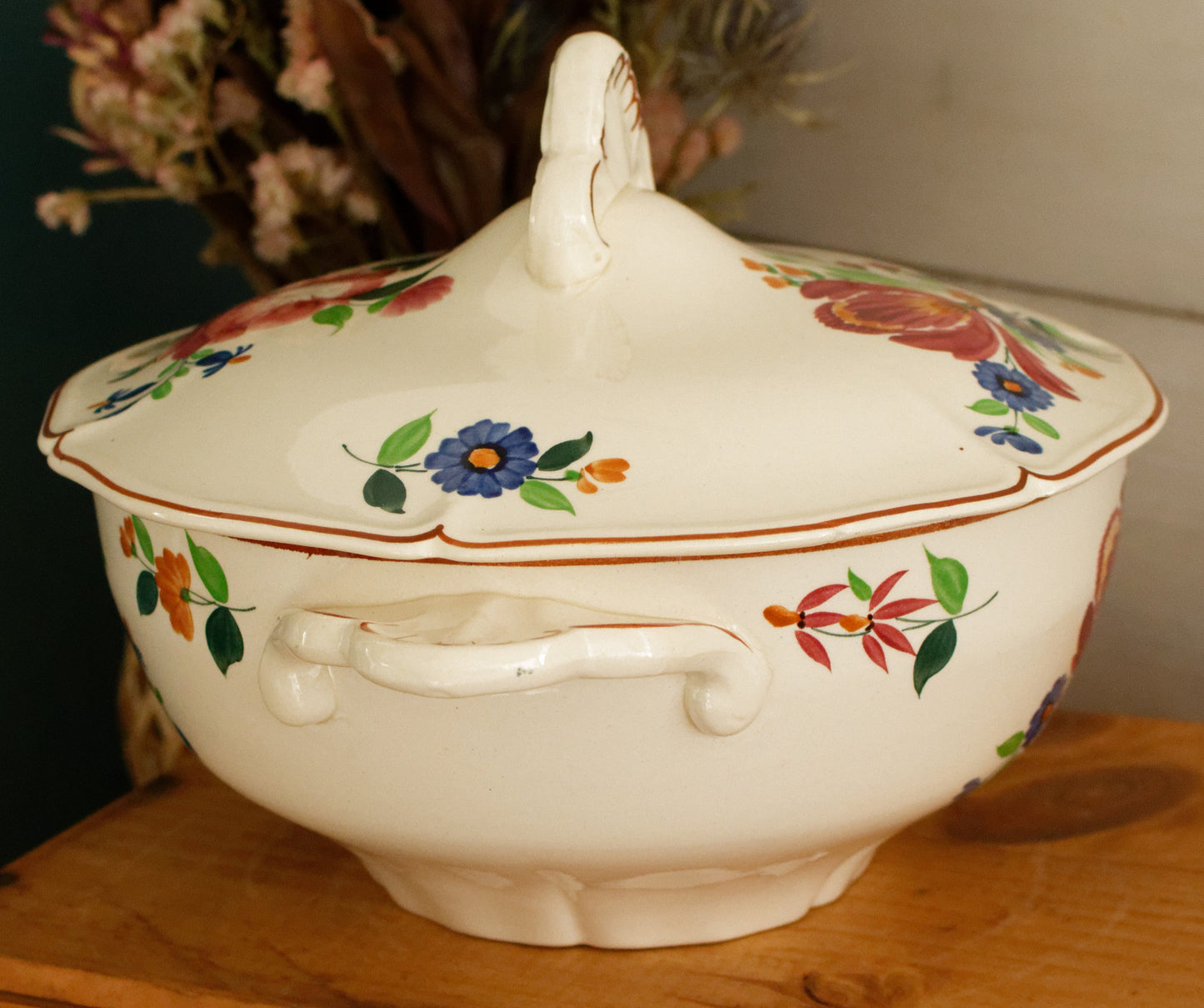 ST AMAND Ste des Etablissement de Ceramique French Vintage Hand-Painted Ironstone Polychrome Soup Tureen Soupiere Terre de fer faience
