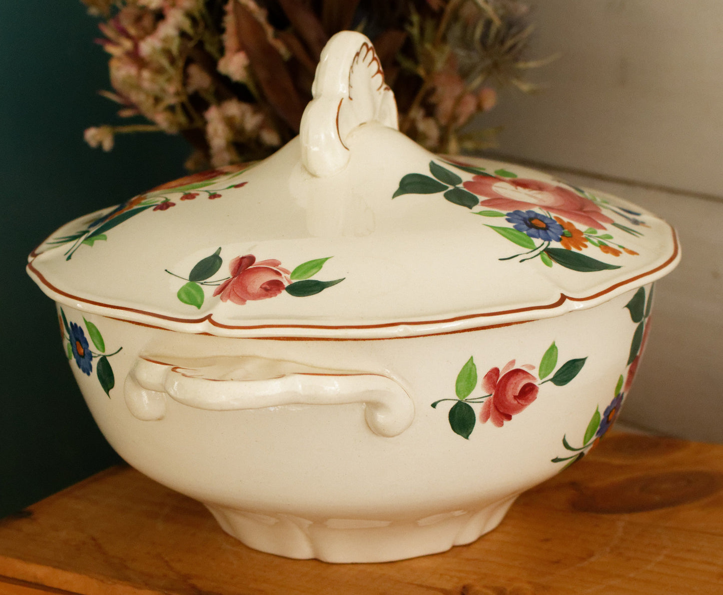 ST AMAND Ste des Etablissement de Ceramique French Vintage Hand-Painted Ironstone Polychrome Soup Tureen Soupiere Terre de fer faience
