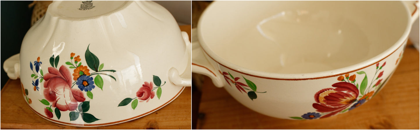 1950s ~ ST AMAND Ste des Etablissement de Ceramique ~ French Vintage Hand-Painted Ironstone Polychrome Soup Tureen "Soupiere" ~ Terre de fer