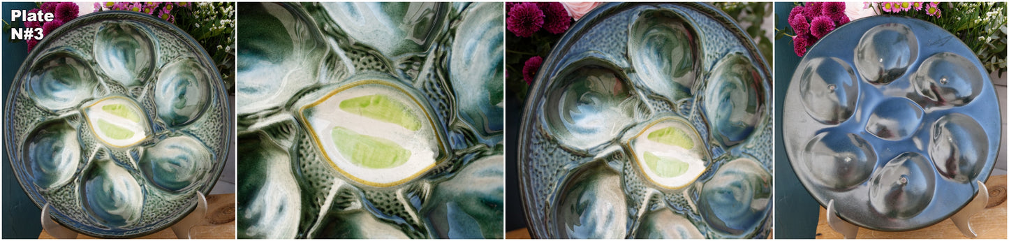 Saint Clement Made in France French Vintage BARBOTINE Oyster Shellfish Huître Plate with 6 Wells en Faience