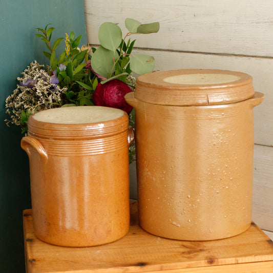 French Vintage Stoneware Lidded Pot Saloir Pot en Gres Glazed Sandstone Foie Gras Terrine Terre Cuite