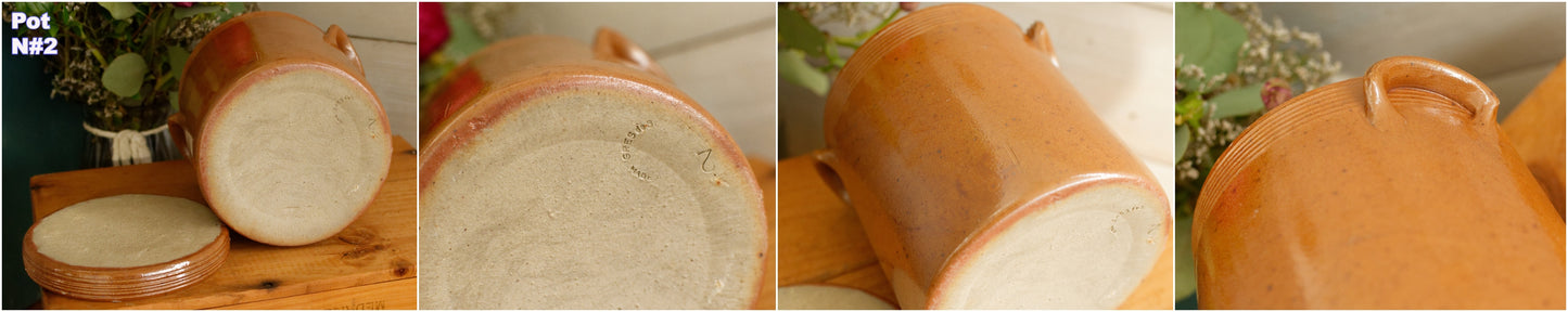 Années 1920 ~ Français Saloir ~ Pot à couvercle en grès brun antique ~ Grès glacé ~ Terre Cuite