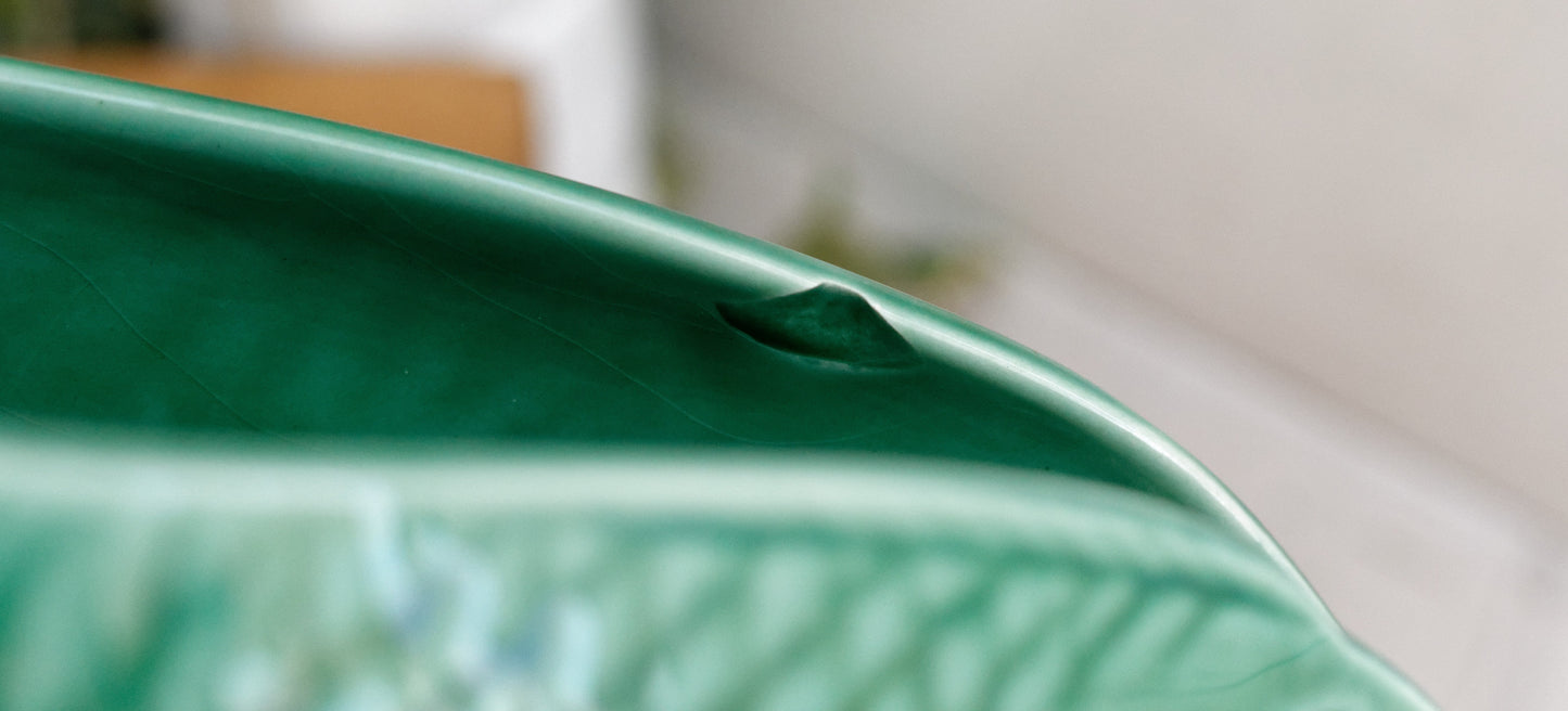 SARREGUEMINES France French Vintage Fish Shaped Gravy Sauce Boat Saucier Green Carp BARBOTINE Majolica en Faience Terre de Fer