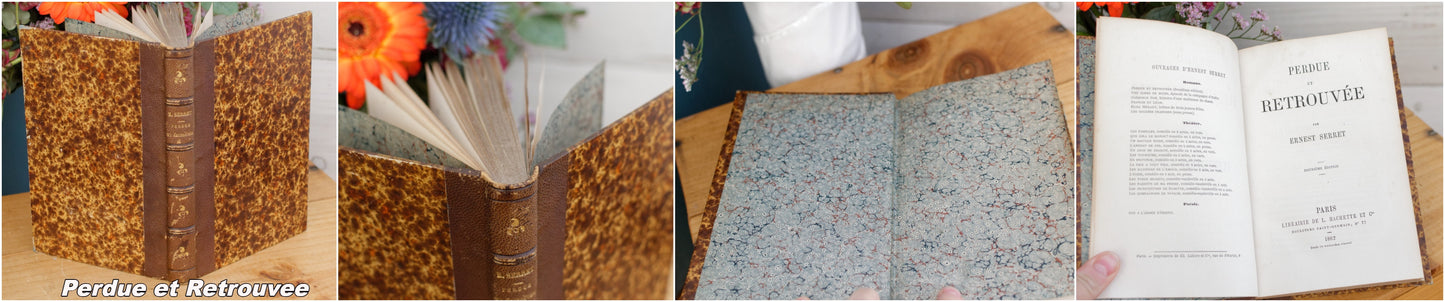 French Antique Hardcover Leather Bound Brown Book Novel "Livre Roman". Histoires de Village Alexandre WEILL. La Reine des Epees Paul FEVAL. Histoire d'un Bouton Piotre ARTAMOV. Perdue et Retrouvee Ernest SERRET