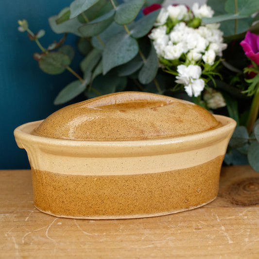 La Bourguignonne French Vintage Oval Foie Gras Lidded Terrine Pot Casserole Stoneware for Pate Made in France