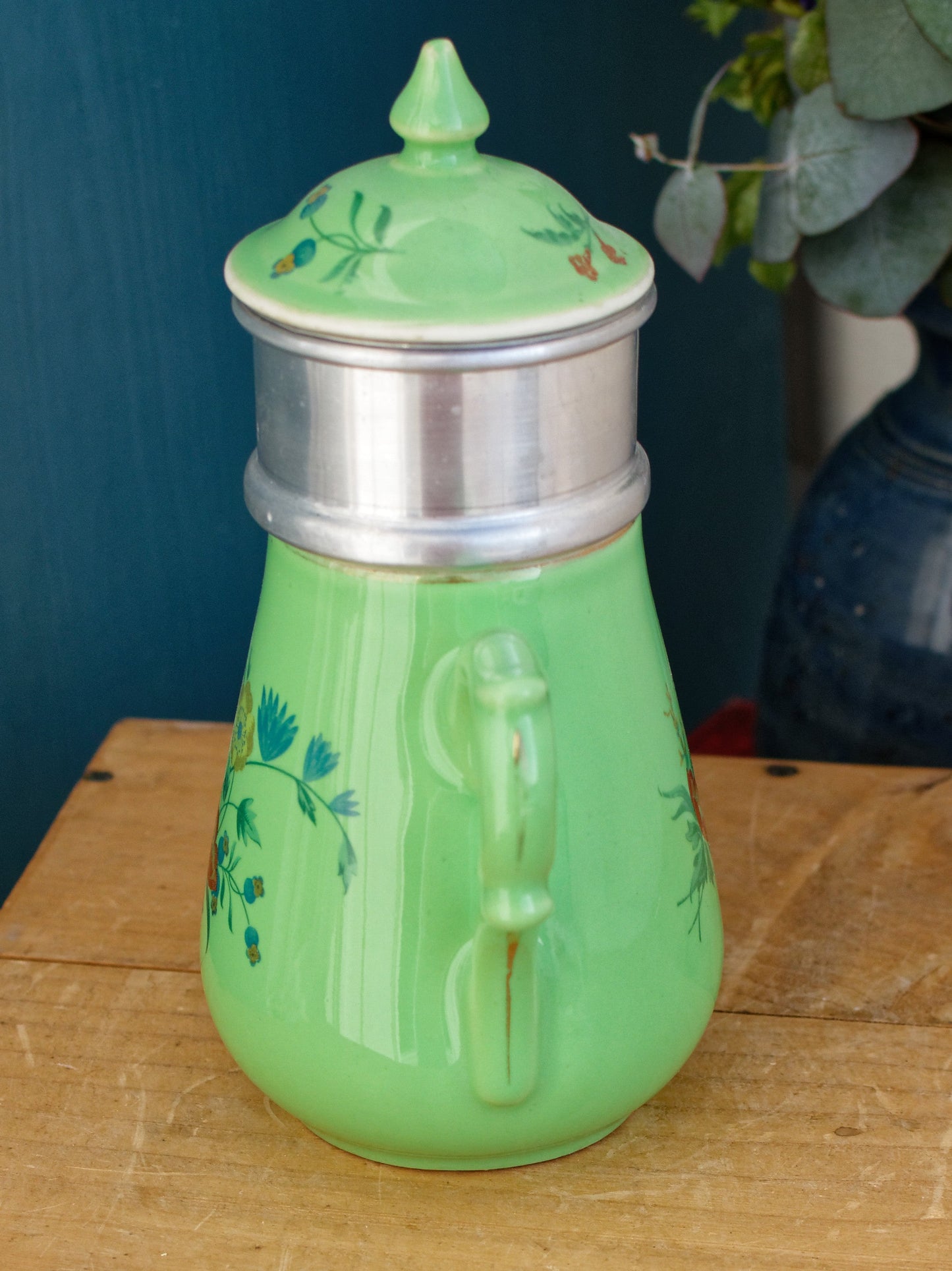 French Vintage Porcelain Small Coffee Tea Pot Percolator with Filter Collectible Cafetiere