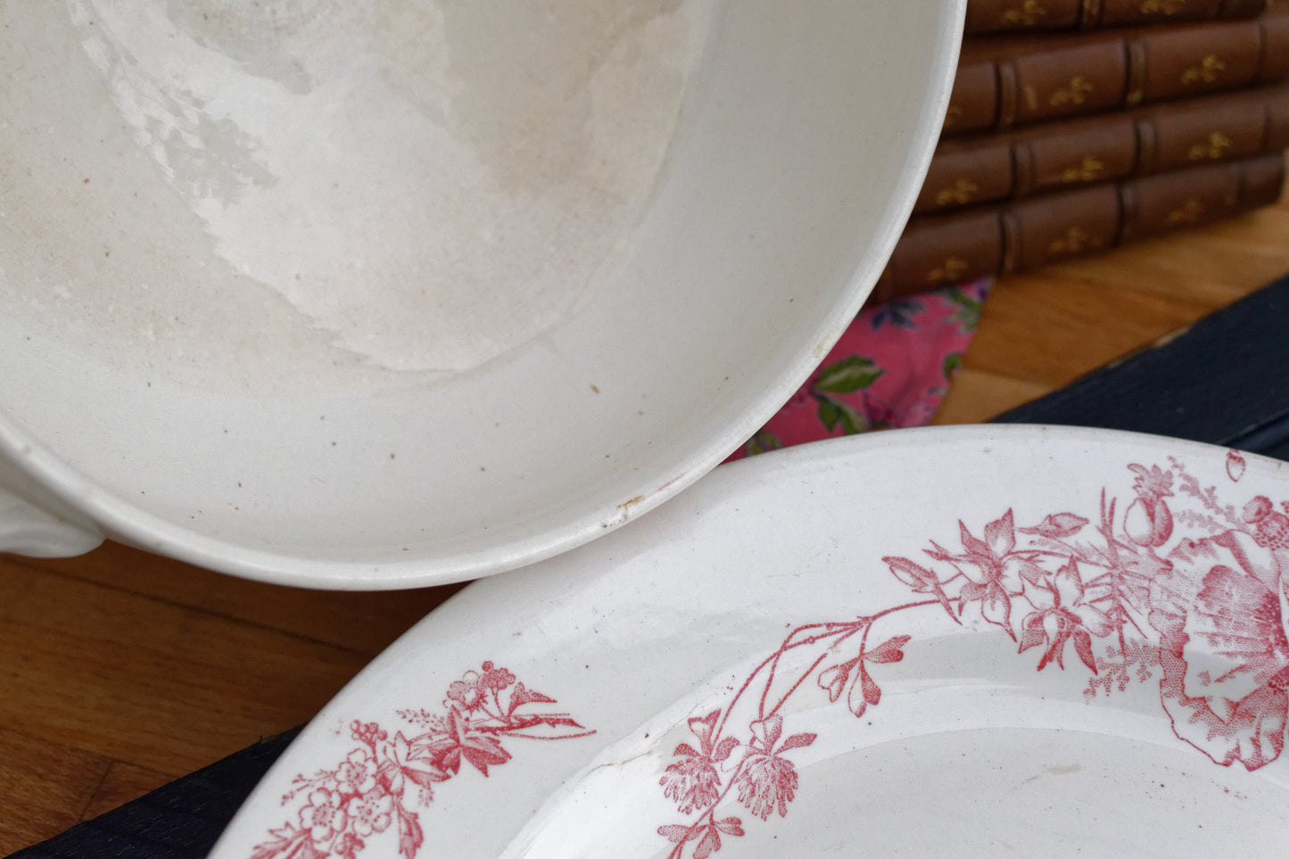 French Ironstone Red Transferware Soup Tureen Soupiere & Serving Plate Champetre FF (Fenal Frères) PEXONNE Terre de Fer