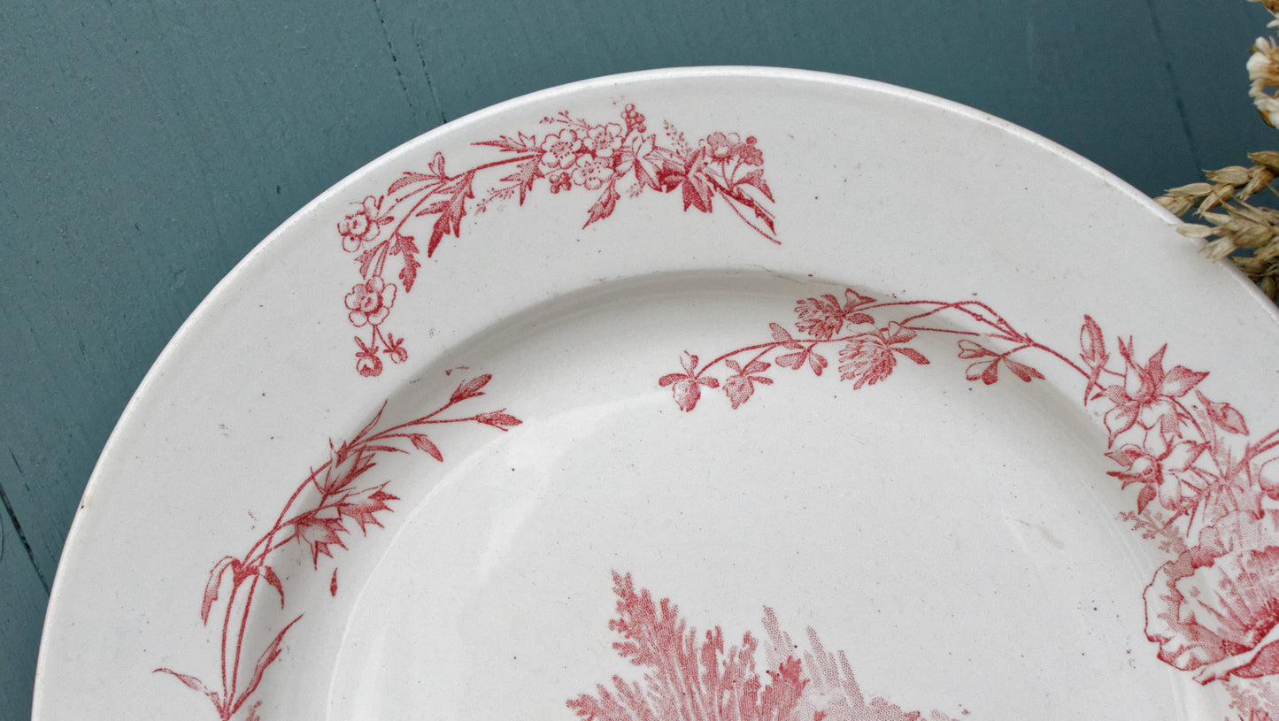 French Ironstone Red Transferware Soup Tureen Soupiere & Serving Plate Champetre FF (Fenal Frères) PEXONNE Terre de Fer
