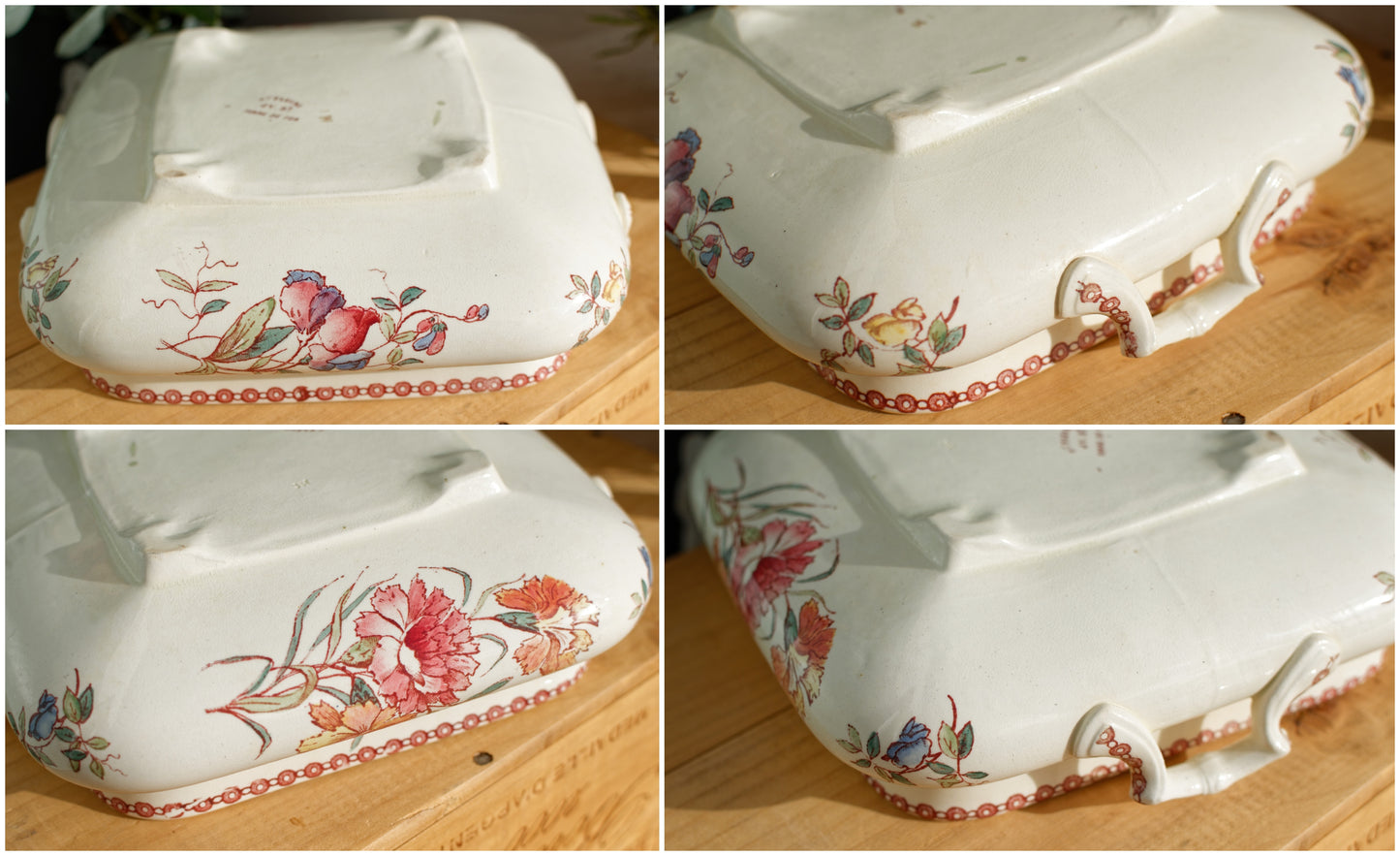 1800s ~ "Ste Fleuri" Jules Vieillard (J.V.) & Cie ~ French Antique Ironstone Polychrome Vegetable Dish "Légumière" ~ Terre de Fer