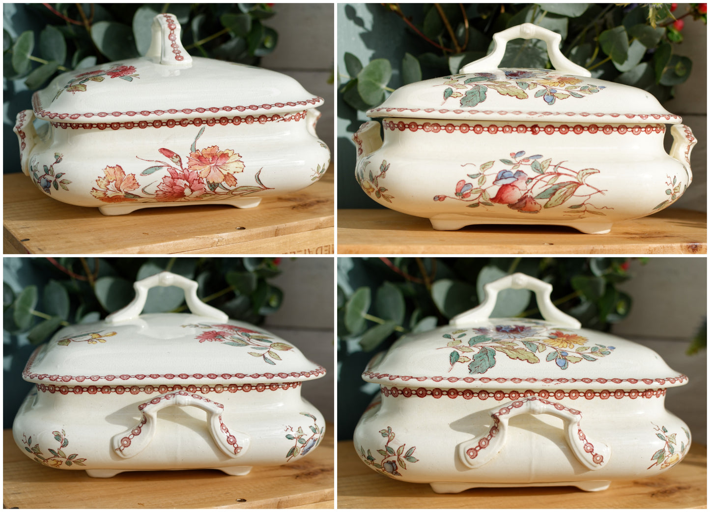 1800s ~ "Ste Fleuri" Jules Vieillard (J.V.) & Cie ~ French Antique Ironstone Polychrome Vegetable Dish "Légumière" ~ Terre de Fer