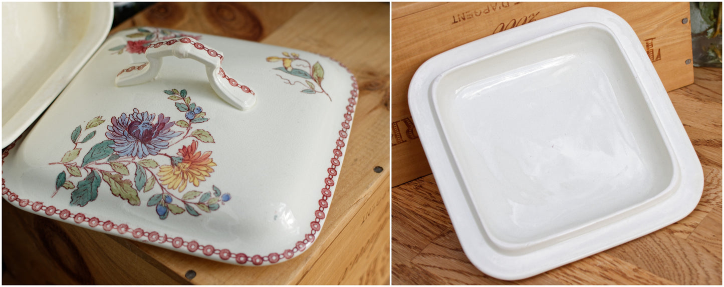 1800s ~ "Ste Fleuri" Jules Vieillard (J.V.) & Cie ~ French Antique Ironstone Polychrome Vegetable Dish "Légumière" ~ Terre de Fer
