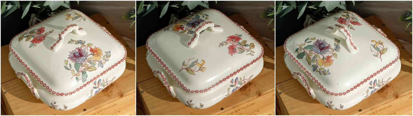 1800s ~ "Ste Fleuri" Jules Vieillard (J.V.) & Cie ~ French Antique Ironstone Polychrome Vegetable Dish "Légumière" ~ Terre de Fer