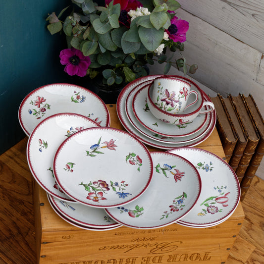 STRASBOURG SARREGUEMINES French Antique Hand-Painted Ironstone Serving Pieces Small Plate Cup Terre de Fer