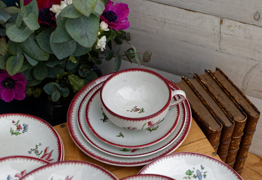 STRASBOURG SARREGUEMINES French Antique Hand-Painted Ironstone Serving Pieces Small Plate Cup Terre de Fer