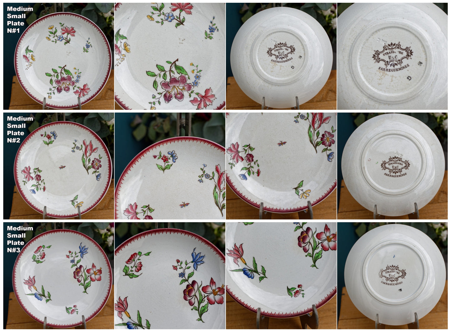 STRASBOURG SARREGUEMINES French Antique Hand-Painted Ironstone Serving Pieces Small Plate Cup Terre de Fer