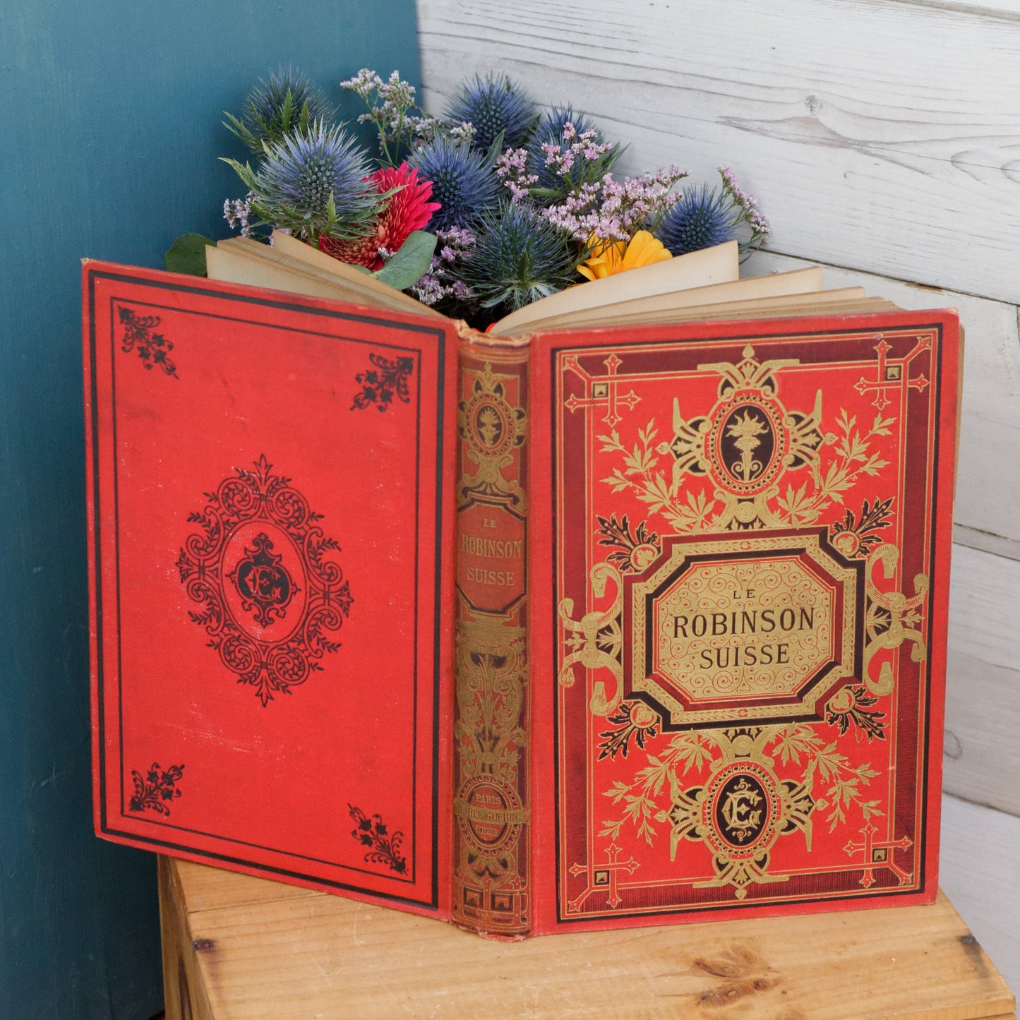 1902 Le Robinson Suisse – Histoire D’une famille Suisse Naufragee French Antique Collectible Gilded Cartonnage Book Novel Livre Roman