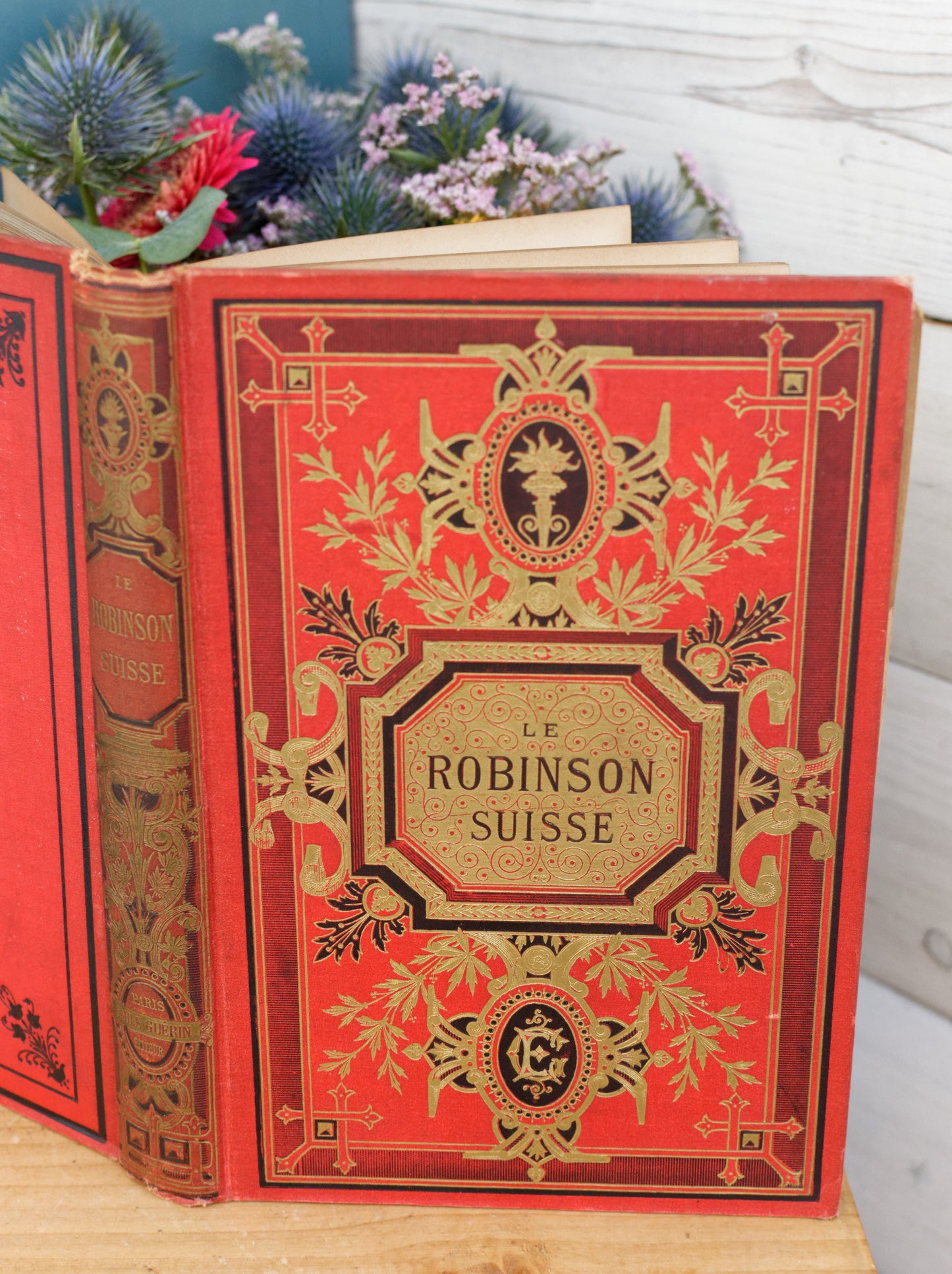 1902 Le Robinson Suisse – Histoire D’une famille Suisse Naufragee French Antique Collectible Gilded Cartonnage Book Novel Livre Roman