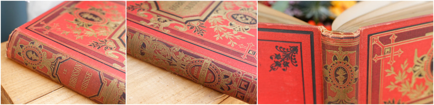 1902 Le Robinson Suisse – Histoire D’une famille Suisse Naufragee French Antique Collectible Gilded Cartonnage Book Novel Livre Roman
