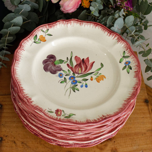 Trianon Faienceries de LONGCHAMP Tout a la Main French Antique Hand-Painted Ironstone Polychrome Dinner Plate Terre de fer en Faience