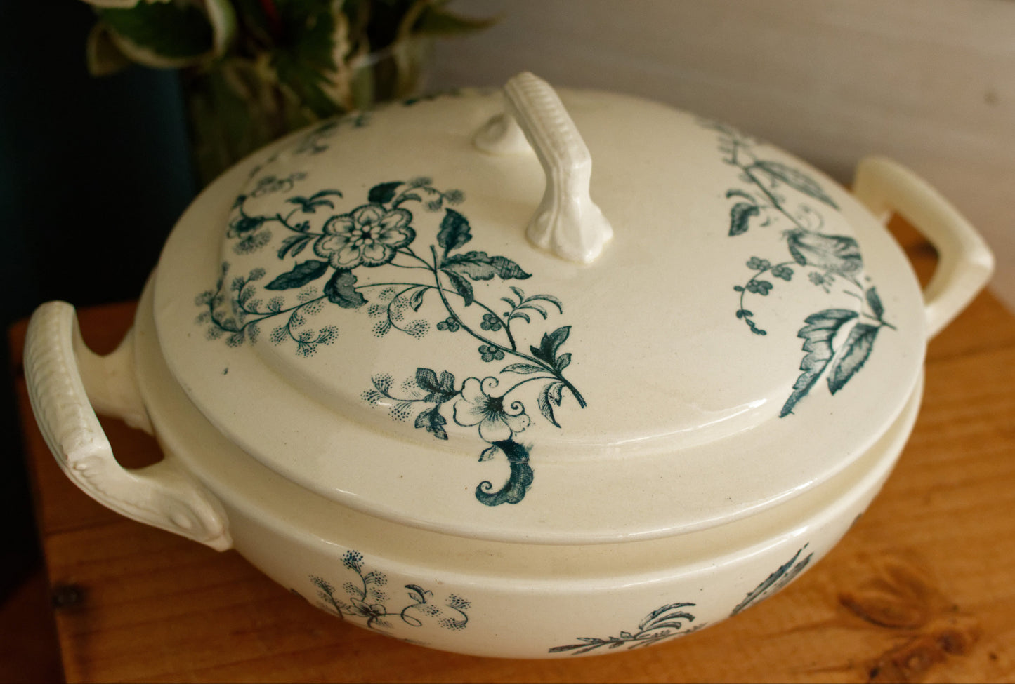 TUNIS SALINS French Antique Ironstone Blue Transferware Soup Tureen Soupiere Terre de fer en Faience