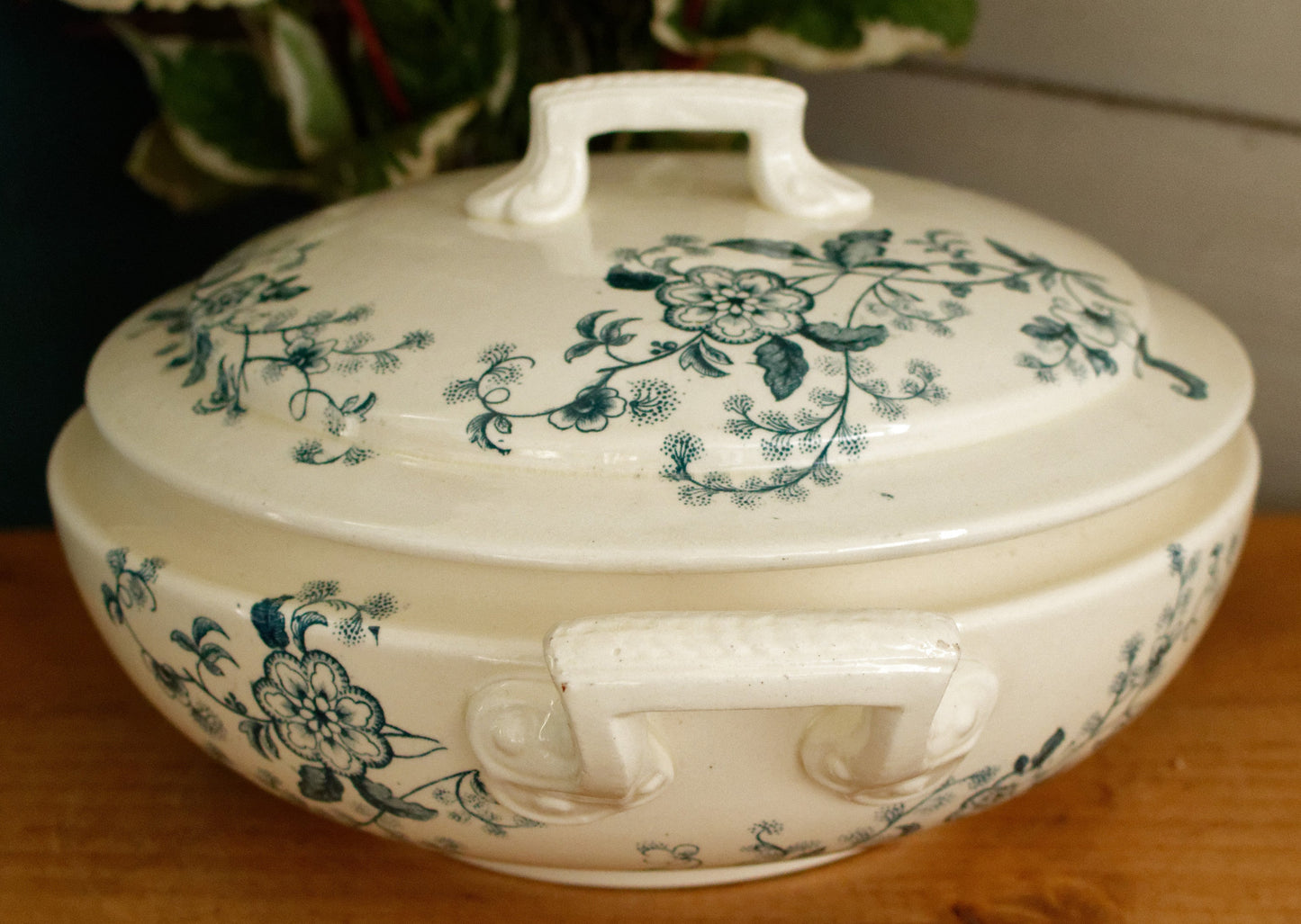 TUNIS SALINS French Antique Ironstone Blue Transferware Soup Tureen Soupiere Terre de fer en Faience