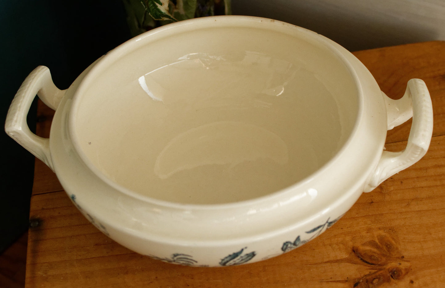 TUNIS SALINS French Antique Ironstone Blue Transferware Soup Tureen Soupiere Terre de fer en Faience