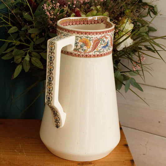 TEHRAN Sarreguemines U&C French Antique Ironstone Polychrome Bathroom Pitcher BROC ou Chambre Pot Terre de Fer en Faience
