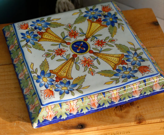 French Antique Ironstone Porcelain TRIVET Pot Plate Dessous de Plat Terre de Fer Faience