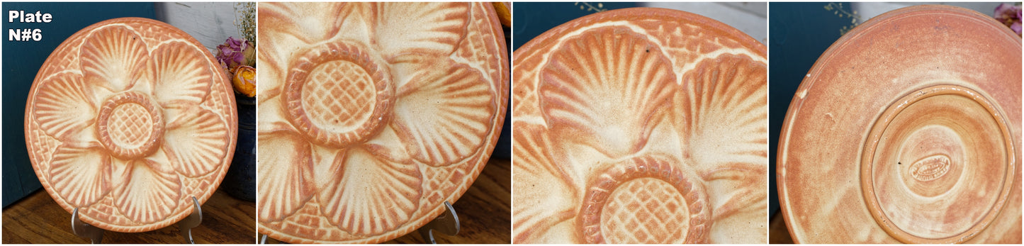 1960s French Vintage BARBOTINE Orange Yellow Oyster Shellfish Huître Plate with 6 Wells LONGCHAMP Made in France