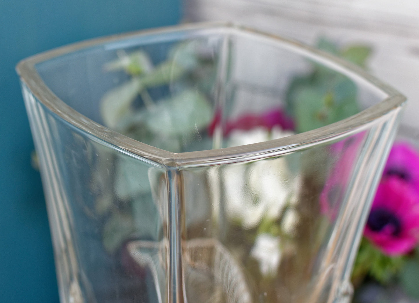 ARC France French Vintage High Quality Glassware Leaf Textured Square Vase