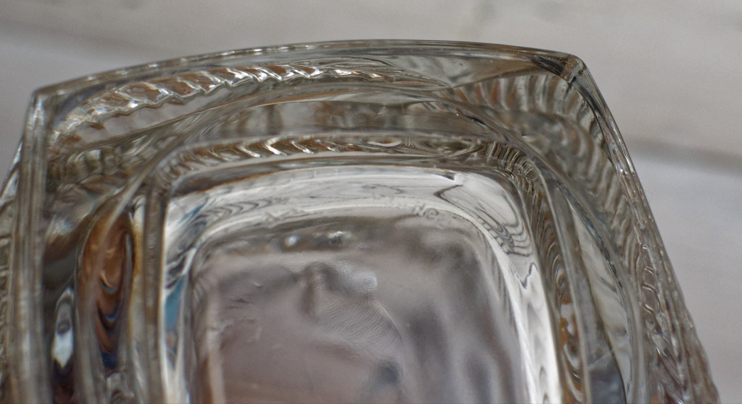 ARC France French Vintage High Quality Glassware Leaf Textured Square Vase