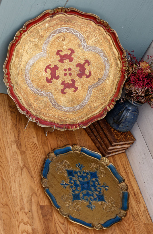 Florentine Style Tray Set ~ Italian Vintage Wooden Decorative Serving Pieces