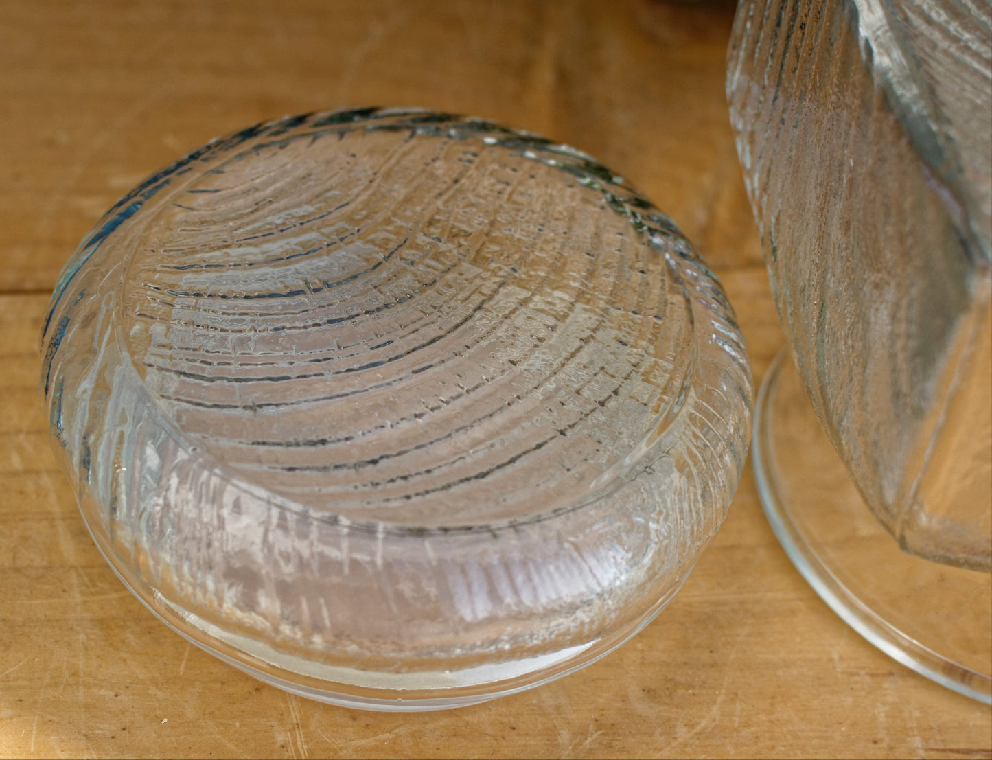 French Vintage Pressed Glassware Lidded Storage Jar French Bocal with Textured Glass