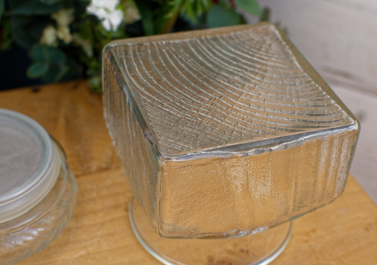 French Vintage Pressed Glassware Lidded Storage Jar French Bocal with Textured Glass