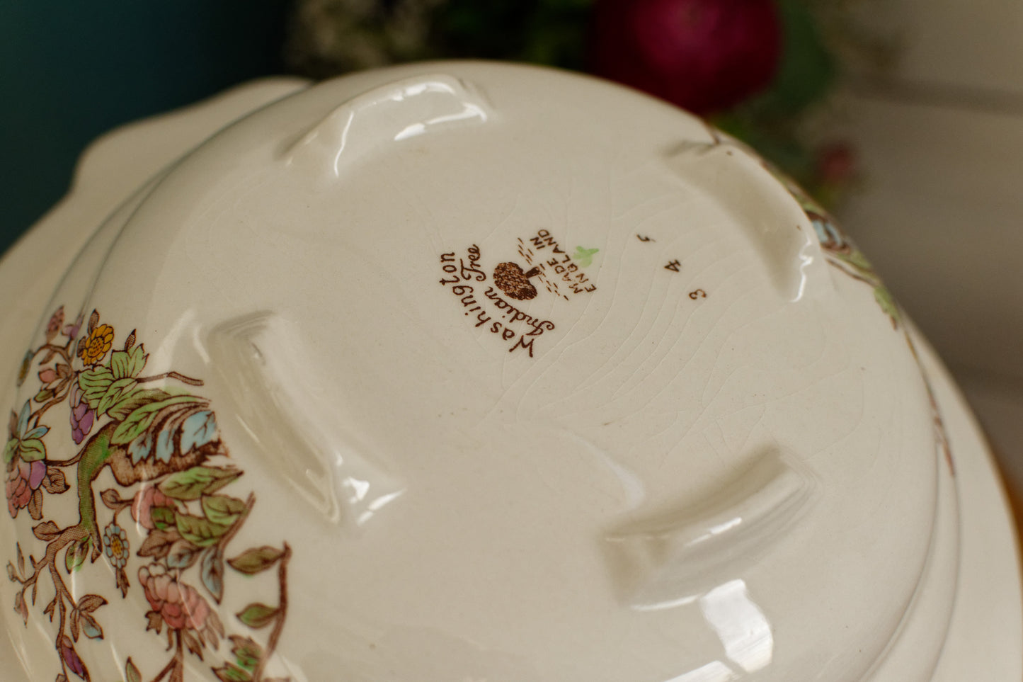 1930s Indian Tree by WASHINGTON Pottery English Vintage Ironstone Polychrome Covered Serving Tureen Fine China