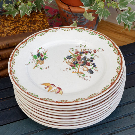 French Antique Ironstone Polychrome Plate Watteau Motif Sarreguemines U&C Terre de Fer Faience