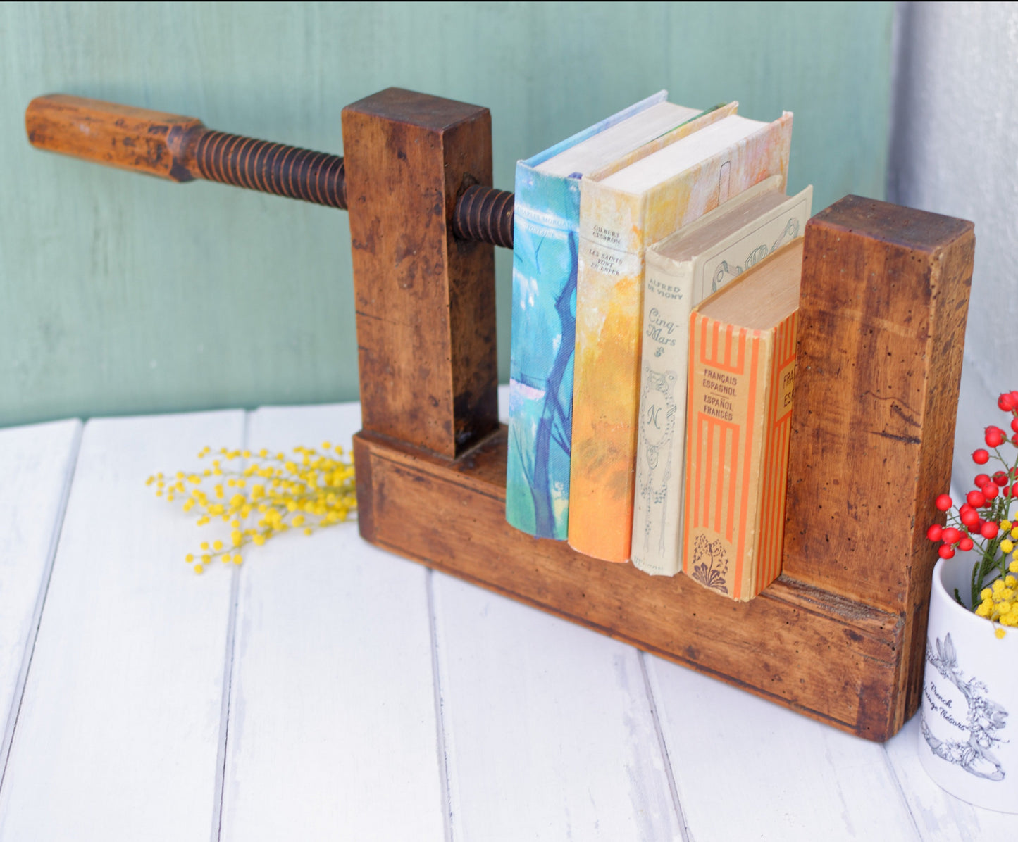 1900s ~ Library C Clamp ~ French Antique Large Wooden Clamp ~ Screw Press ~ Vice ~ Joinery Tool