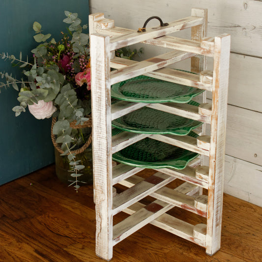French Vintage Wooden 6 Tier Folding Bakery Pie Pastry Cooling Rack Présentoir à Patisserie Gâteaux en Bois Distressed Biege