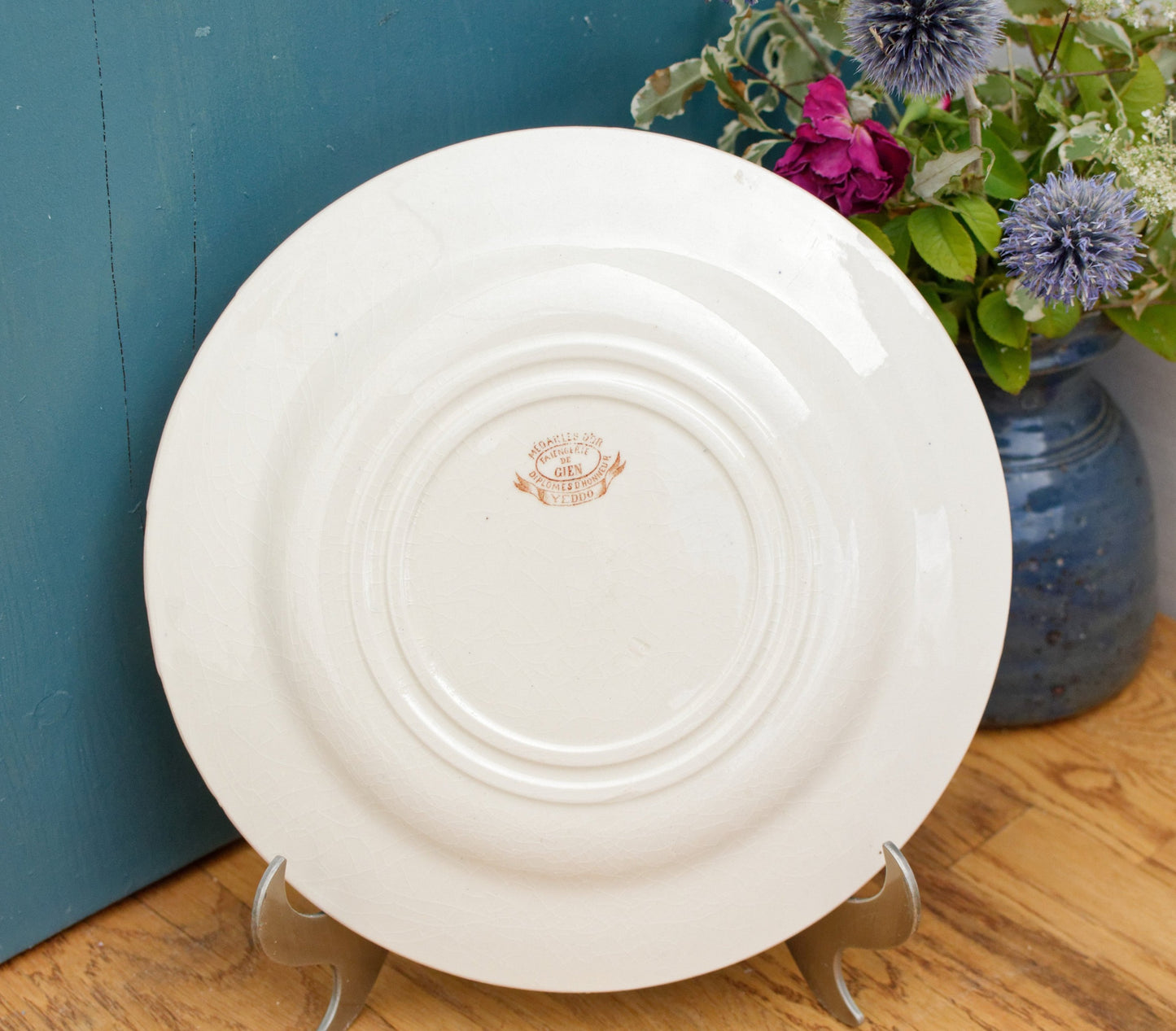 YEDDO Medailles D'Or Faiencerie de GIEN Diplomes D'Honneur French Antique Ironstone Brown Transferware Dinner Plate Terre de Fer