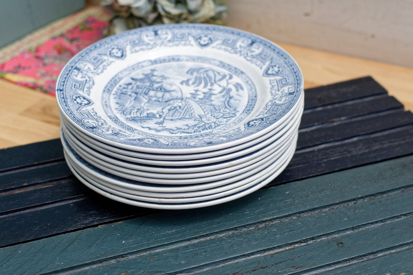 Années 1900 ~ « YEDDO » Sarreguemines U&C ~ Français Antique Ironstone Blue Transferware Small Plate ~ Terre de Fer d’inspiration asiatique