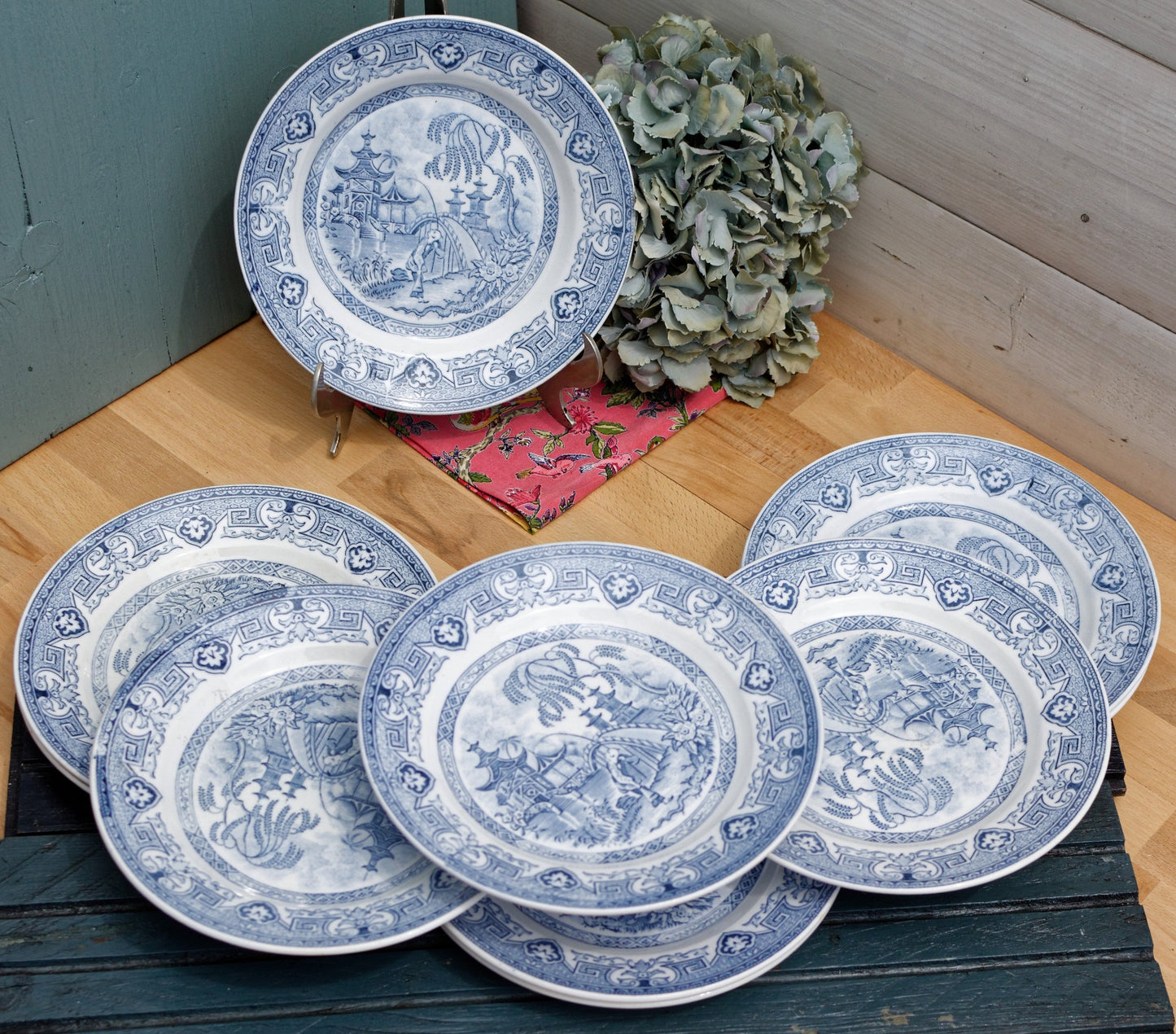 Années 1900 ~ « YEDDO » Sarreguemines U&C ~ Français Antique Ironstone Blue Transferware Small Plate ~ Terre de Fer d’inspiration asiatique