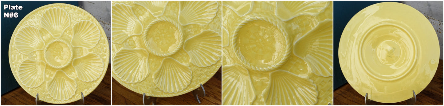 1960s French Vintage BARBOTINE Yellow Oyster Shellfish Huître Plate with 6 Wells LONGCHAMP Made in France
